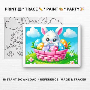 Conejito de Pascua / Plantillas para fiestas de pintura / Manualidades para fiestas de pintura, Kits de pintura / Pintura y bebida / Imprimible, Archivo digital