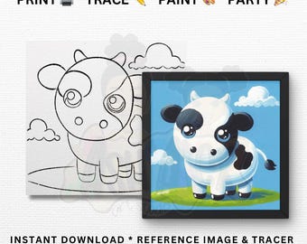 Cow Paint Party Template | DIY Painting, PNG JPG (Instant Download)