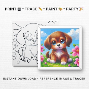 Lindo cachorro / Plantillas para fiestas de pintura / Hazlo tú mismo para fiestas de pintura, Kits de pintura / Pinta y bebe / Imprimible, Archivo digital