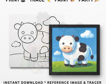 Cow Paint Party Template: Printable Stencil & Color Guide (Digital Download)