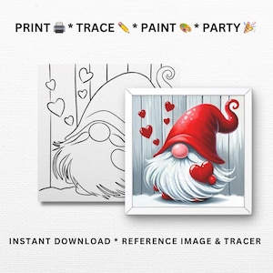 Gnomo de San Valentín / Plantillas para fiestas de pintura / DIY para fiestas de pintura, kits de pintura / Pintar y beber / Imprimible, archivo digital