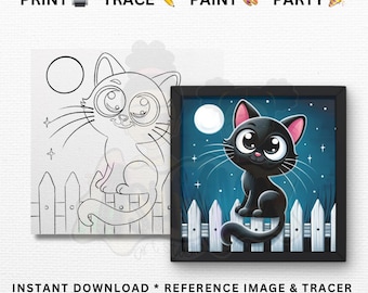 Cat Paint Party Template | Printable Stencil & Color Guide (Digital Download)