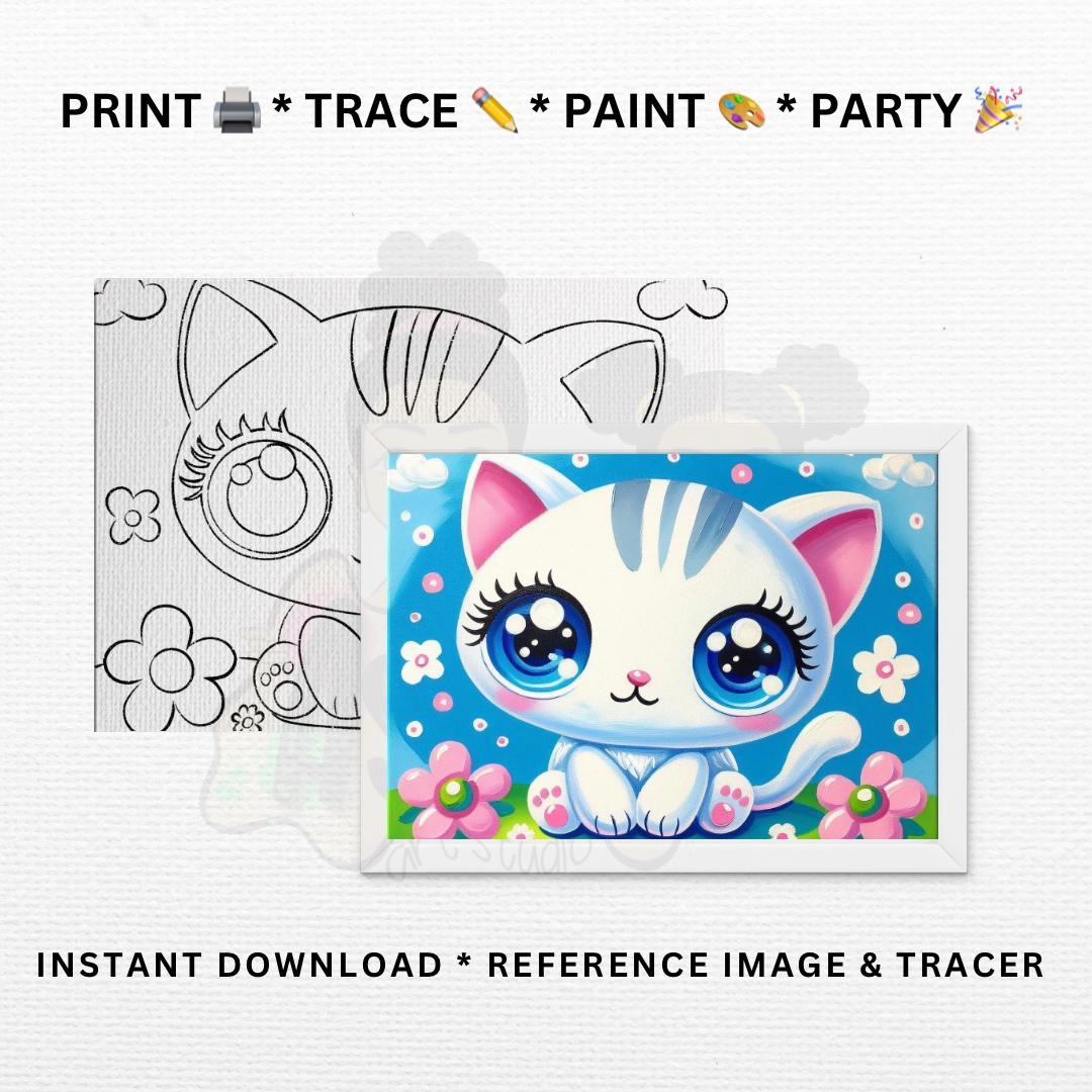 Cute Kitten Paint Party Template | DIY Printable Stencil (digital ...