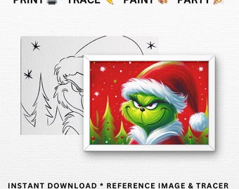 Green Xmas Monster Paint Party Template: DIY Printable Stencil (Digital Download)
