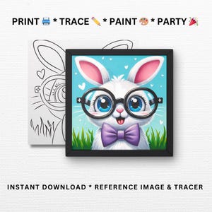 Conejito de primavera / Plantillas para fiestas de pintura / Manualidades para fiestas de pintura, Kits de pintura / Pintar y beber / Imprimible, Archivo digital