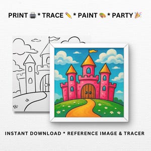 Rosa Burg | Printables für Paint Parties, Paint Kits | PNG, JPG | Sofortdownload | Druckbare Schablone