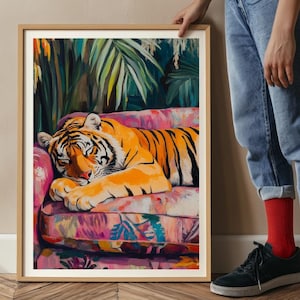 Sleeping Tiger Art Print: Maximalist Eclectic Wall Decor