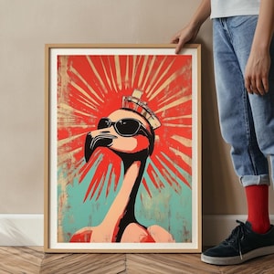 Retro Pink Flamingo Print: 70s Maximalist Wall Art