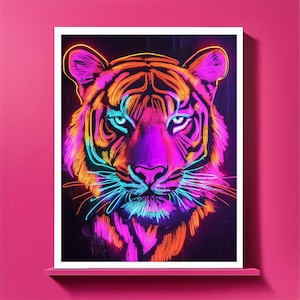 Neon Tiger Art Print: Illustrated Maximalist Wall Decor (Digital Download)
