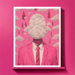Pink Magritte Style Wall Art | Surrealist Digital Print | Maximalist Artwork | The Son of Man Inspired | Instant Downloadable Art