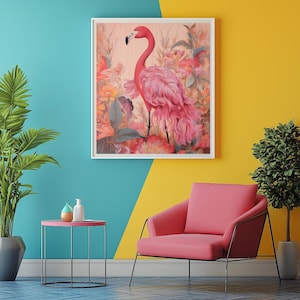 Danish Pastel Maximalist Pink Flamingo Wall Art - Flamingo Decor, Maximalist Print, Aesthetic Flamingo Poster, Trendy Wall Art Print