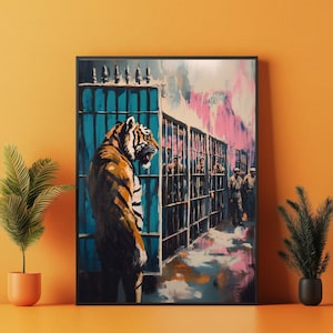 Guardian Tiger Maximalist Art Print: Bold Eclectic Decor (Digital Download