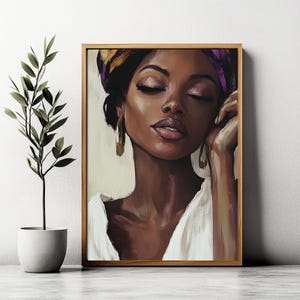 Black Woman Art Print | Afro Wall Art| African American Digital Download | Beautiful Woman Portrait | Modern Minimalist Printable Decor