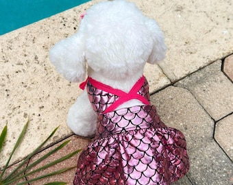 Luxury Pink Mermaid Dog Bikini with Sunglasses | Premium Pet Summer Outfit | Small Dog Beachwear for Photoshoots