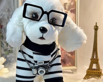 Luxury Bear Print Dog Shirt Set - Parisian Chic Outfit with Glasses and Mini Camera,  outfit for pets, dog dress, dog shirt, fancy dog dress