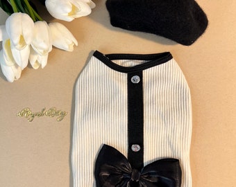 Pet Couture: Luxury Dog Shirt with Beret - Adorable Canine Ensemble , dog clothes, dog dress, pet clothing, dog shirt, pet fashion
