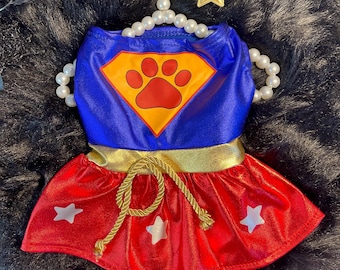 Super Woman Pet Halloween Costume - Small Dog Costume for Halloween, dog clothes, pet clothing, pet costume party, dog Halloween outfit