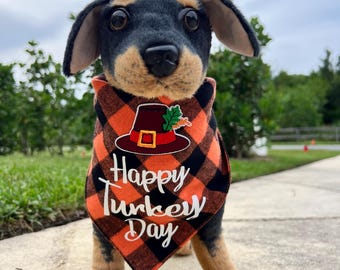 Stylish Turkey Day Pet Bandanna with Exclusive Sticker, thanksgiving pet outfit, bandanna for Dog, bandanna for cat, thanksgiving bandanna