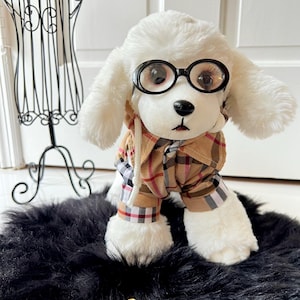 Trendy Canine Hooded Coat & Glasses in Beige - Fashion Forward Dog Apparel, classic dog trench coat, cat coat dog fashion wear, puppy outfit