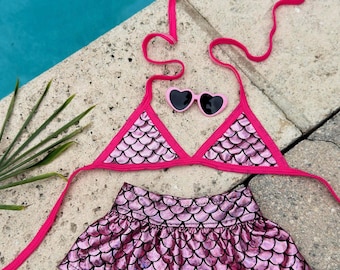 Dog Bikini Set Pink Mermaid Outfit with Heart Sunglasses | Cute Pet Swimwear for Small Dogs | Puppy Summer Beach Clothes