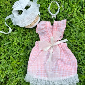 Elegant Pink Dog Dress with Lace & Hat – Summer Wedding Outfit for Small Dogs | Teacup, Yorkie, Poodle, Chihuahua Party Clothes