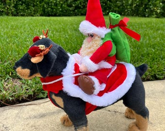 Cheerful Holiday Pet Costume: Santa Claus Cape & Reindeer Horns, Dress for pets, small dog clothes, Christmas dress for dog, Christmas dog