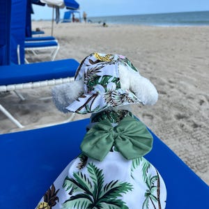 Sunshine Style: Dog Sundress & Stylish Straw Hat, Hawaiian Dress and Sun Hat, dress for pets, small dog outfit, aloha Hawaii dress,