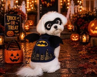 Dog Halloween Costume with Mask & Bat Wings, Trick or Treat Pet Outfit, Small Dog Costume, Puppy Halloween Clothes, Pet Costume Party Set