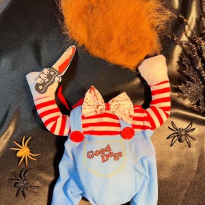 Creepy Chucky Doll Halloween Dog Outfit, dog Halloween dress, dog Halloween costume,  dog costume, Spooky Chucky Doll Dog Costume