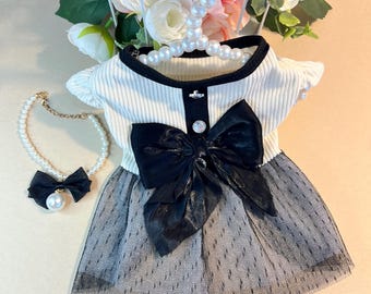 Chic Pet Ensemble: Dress, Necklace, Cat Dress, Dog Clothes, Designer Pet Fashion, dog clothes, cat dress, dog dress, pet clothing, pet dress