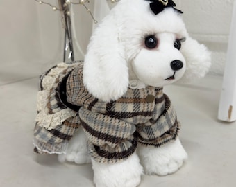 Chic Dog Dress with Lace & Velvet | Plaid Pup Outfit + Bow Clip | Cute Instagram Dog Fashion Royal Dog Couture, dog dress, dog outfit