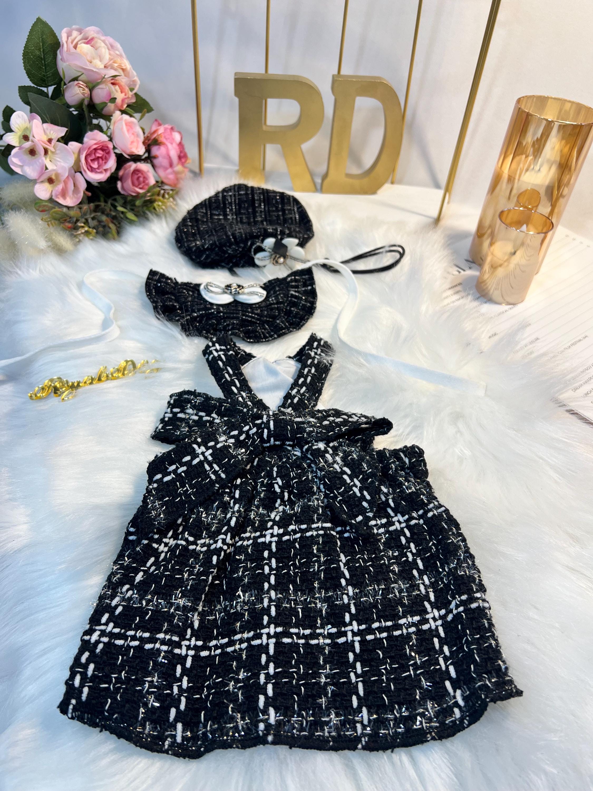 Chic Tweed Dress with Elegant Collar & Stylish Beret Set , dress for pets, small dog outfit, dog costume party, Dog fashion, Dog dress