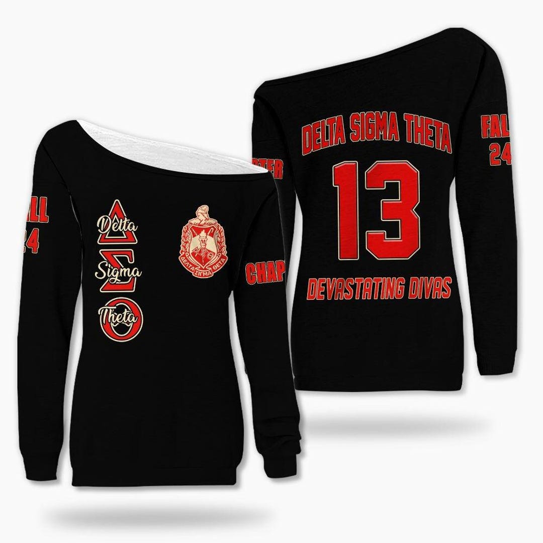 Delta Sigma Theta Custom Chapter off Shoulder Sweatshirt, Black Simple ...