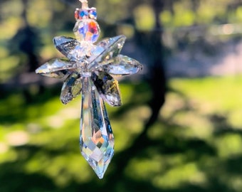 Super Sparkly Crystal AB, Crystal Blue, 8” or 12” Angel Gareth, Rearview Mirror Car Charm, Window Crystal, Memory Gift, Guardian Angel, Gift