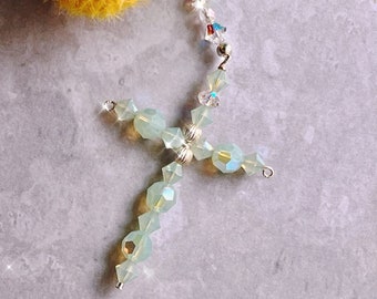 Swarovski Crystal Handmade Beaded Wire Cross, Rearview Mirror Car Crystal Charm, Rainbow Maker, Sun Catcher Easter Gift, Mothers Day Gift