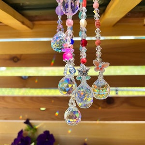 Choose Crystal Ball Size, Choose  Your Color Boho Hippie Vibe Beaded Crystal Hanging Rearview Mirror Window Suncatcher, Light, Sun, Rainbows
