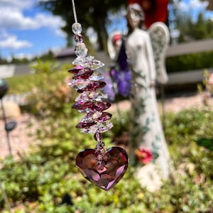 Rare 37MM Large Swarovski Crystal AB Crazy 4 U Rare Antique Pink Heart Suncatcher, Rearview Mirror Car Charm, Rainbow Cluster Sun Catcher,
