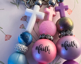 Religious Christian Keychains, Faith, Cross Beaded Keychain, Keyrings, Great For Easter, Birthday, Religious Events, Chunky Beads Keychains