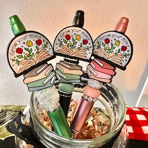 Grow Your Mind Beaded Pens, Books, Read Books, Read, Chunky Beaded Silicone Beads, Reading, Teacher Gift, Mom Gift, Reader, Journal Pens