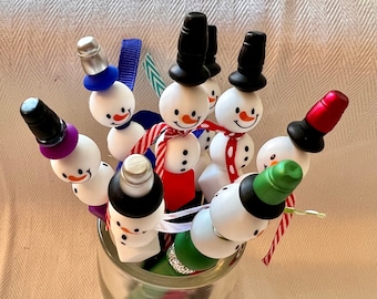 Super Cute Silicone Beaded Snowman/Holiday/Festive/Christmas Beaded Pens, Chunky Beads, Stocking Stuffers, Small Gift, Party Favors, Snowman