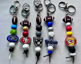 Many Football Teams Silicone Beaded Keychains, Sports Mom, Dad, Custom Colors and Teams, Dad, Mom Gift, Cowboys, 49ers, Kansas City and More