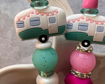 Beaded Let’s Go Camping In our Trailer Pen, Pink Camper Pen, Blue Camper Pen, Journal Pens, Daily Planner, Party Favors, Small Gift