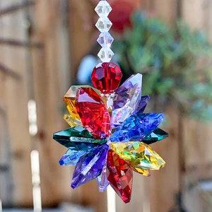 Color Options 8 Rainbow Beaded Starburst Cluster Suncatcher, Rearview Mirror Car Charm Hanging Crystals, Dancing Rainbows Sun Catcher image 6