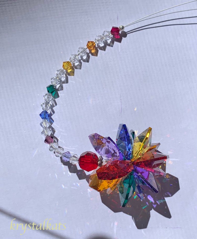 Color Options 8 Rainbow Beaded Starburst Cluster Suncatcher, Rearview Mirror Car Charm Hanging Crystals, Dancing Rainbows Sun Catcher image 4