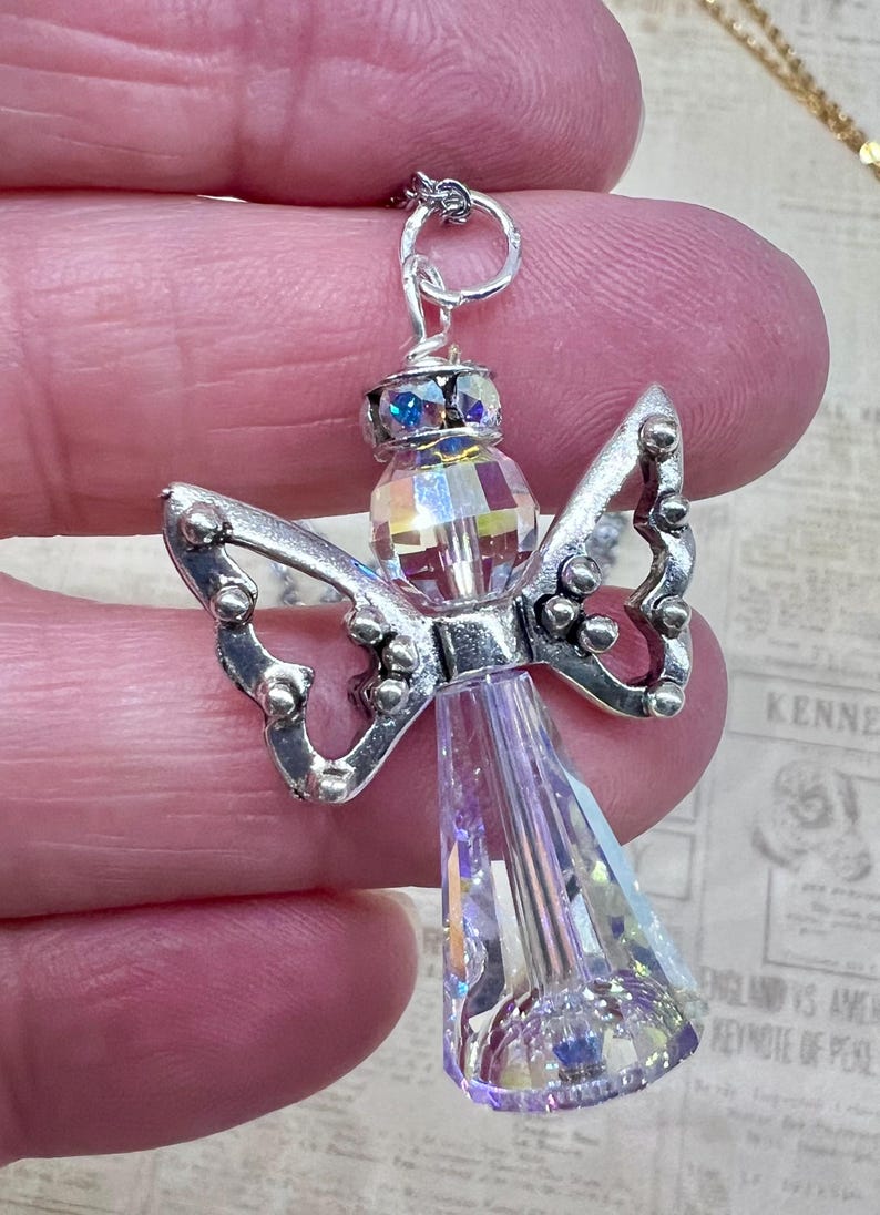 Angel Swarovski Crystal Necklace, 4 Colors, Many Wing & Chain Styles image 10