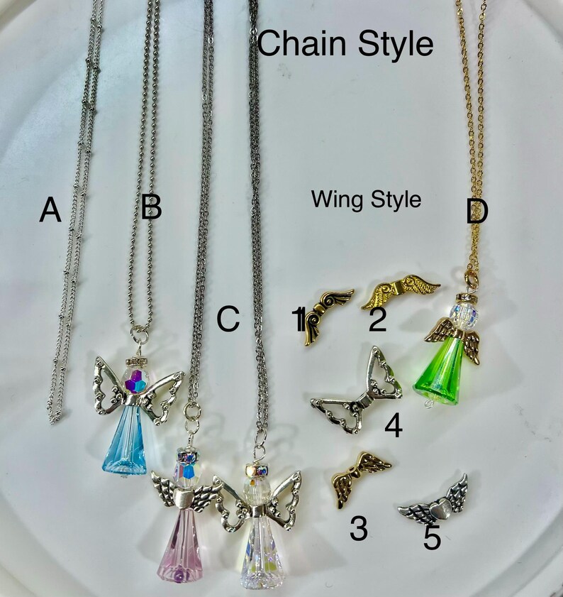 Angel Swarovski Crystal Necklace, 4 Colors, Many Wing & Chain Styles image 18