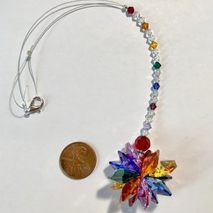 Color Options 8 Rainbow Beaded Starburst Cluster Suncatcher, Rearview Mirror Car Charm Hanging Crystals, Dancing Rainbows Sun Catcher image 5