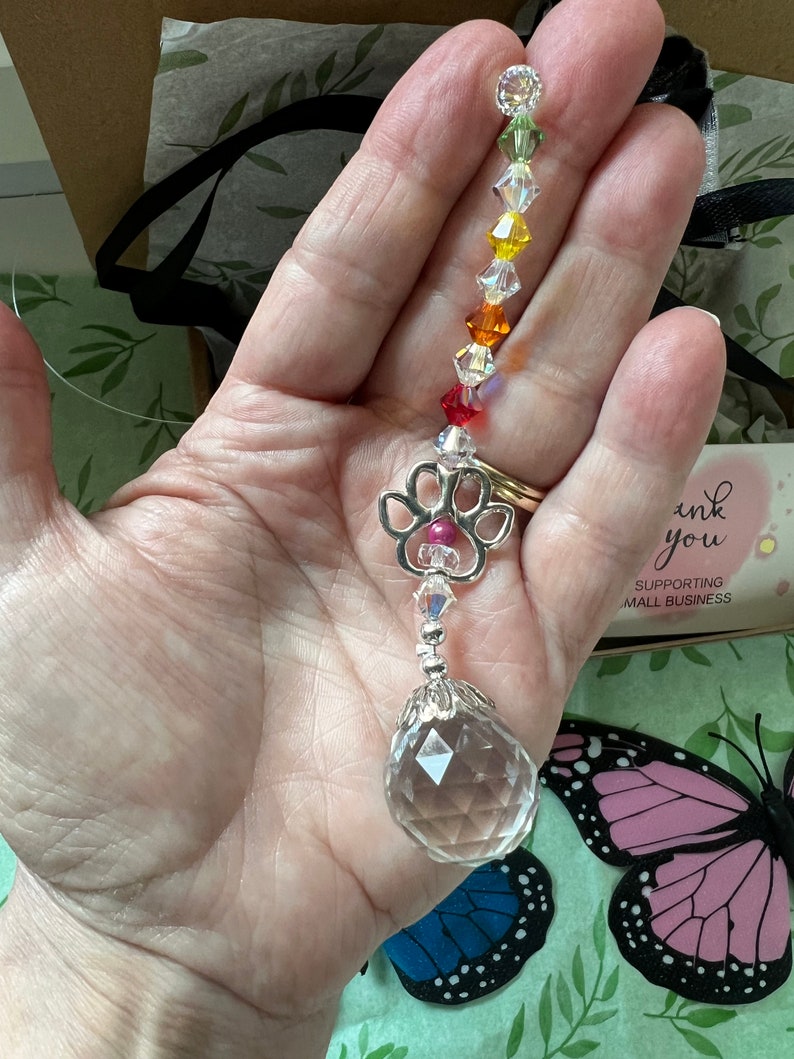 Pet Memorial/Memory Rainbow Bridge Pet Loss Suncatcher, Swarovski Crystals Sun Catcher/Suncatcher, Dog/Cat Hanging Car Charm Window Crystal image 5