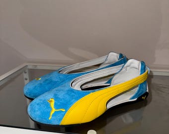 Sandalias Puma Speedcat azules y amarillas, estilo balerine, vintage, años 2000, Y2K