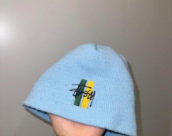 Vintage Stussy Y2K Navy Blue Knit Slouchy Beanie Acrylic Snow Hat